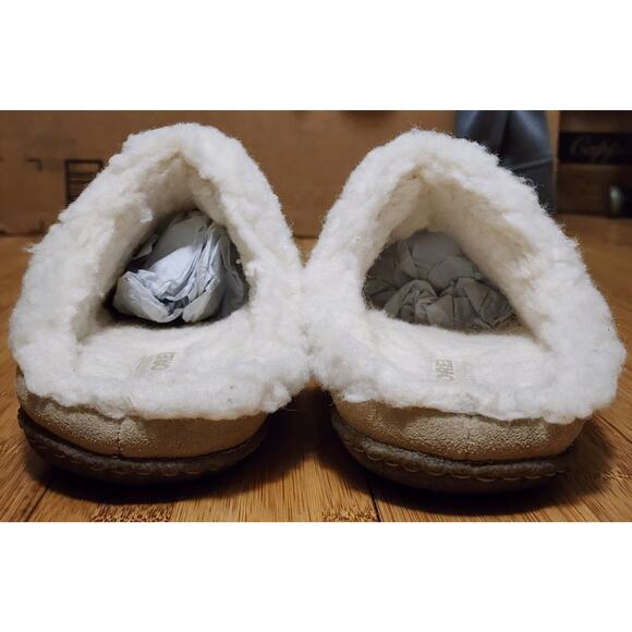 Sorel Nakiska Slide Slippers Women 7 Suede Beige Faux Fur Sherpa Lined Mule Flat - Picture 5 of 8